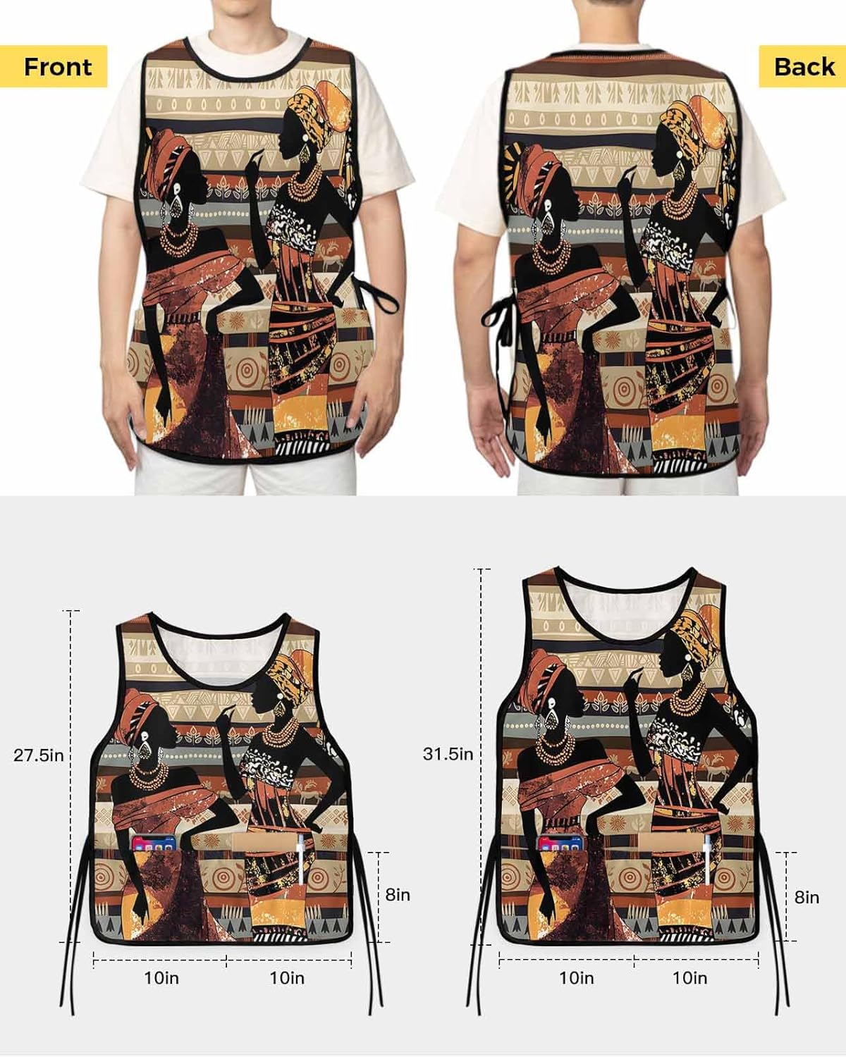 Historical African Women Cobbler Aprons with 2 Large Pockets for Men Women, Smock Apron for Chef Clothing Protector