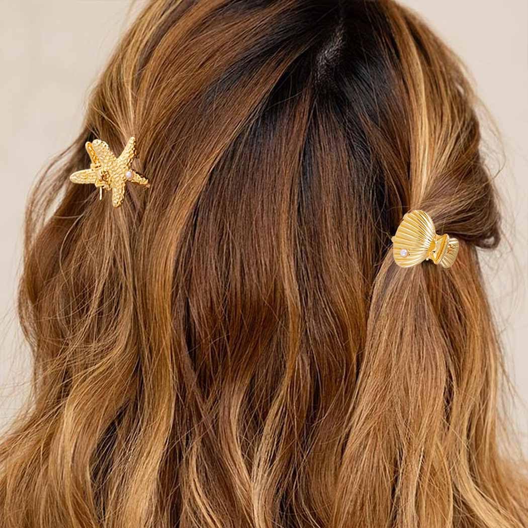 BARTOSI Gold Metal Claw Clips Small Starfish Hair Clips Shell Hair Claw Clip Noslip Hair Accessories for Women and Girls (Pack of 5) - Image 3