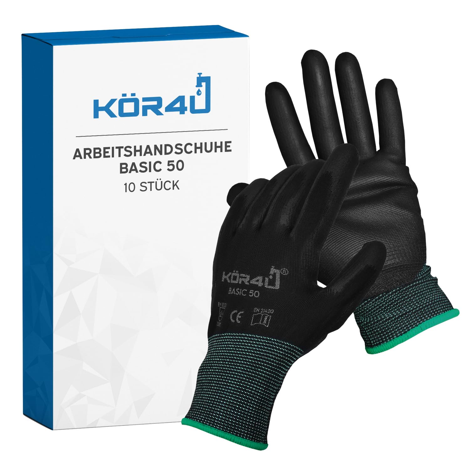 kör4u10 Pairs of Basic Work Gloves, Breathable and Coated, Protective Gloves, Gardening Gloves for Women and Mechanics Gloves, PU Coating, Thin and Light