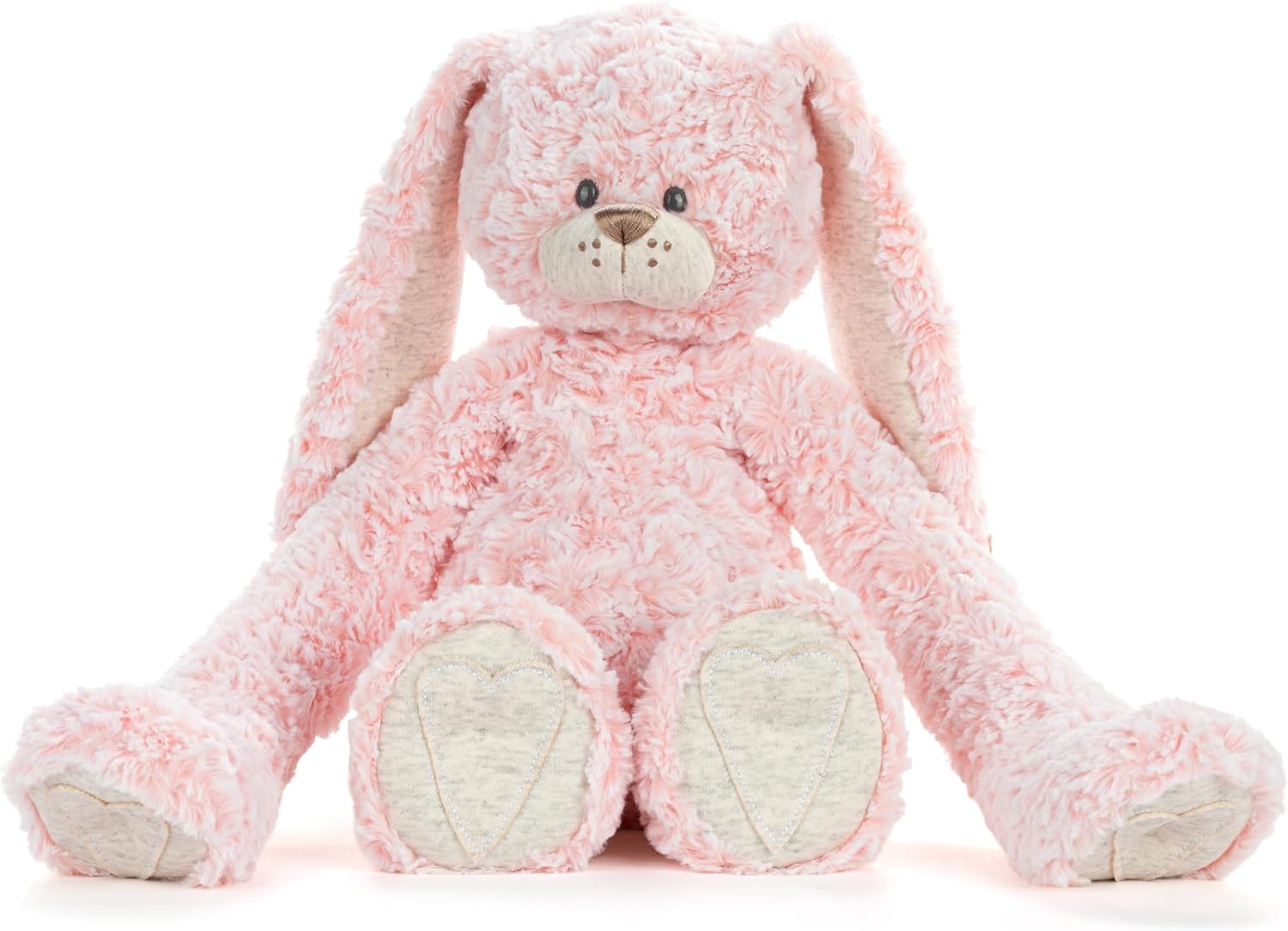 DEMDACO Heartful Hugs 14.5 x 12.5 Inch Polyester, Soft Cuddly, Weighted, Toy, Plush Stuffed Animal Pink and Grey, Bunny Rabbit