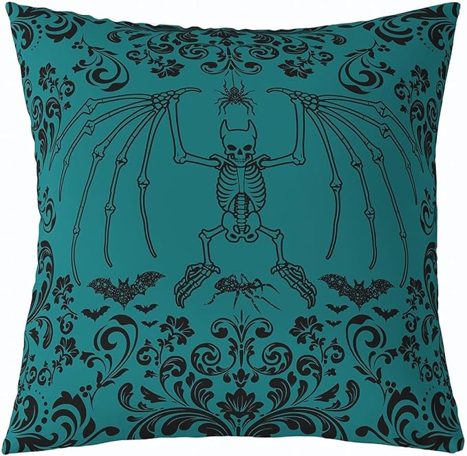 Erosebridal Sugar Skull Pillow Cover 16X16 Inch,Black Bat Spiders Throw Pillow Cover,Halloween Cushion Cover,Boho Floral Decorative Pillow Cover,Ghosts Horror Theme Decorative Accent Pillow Case