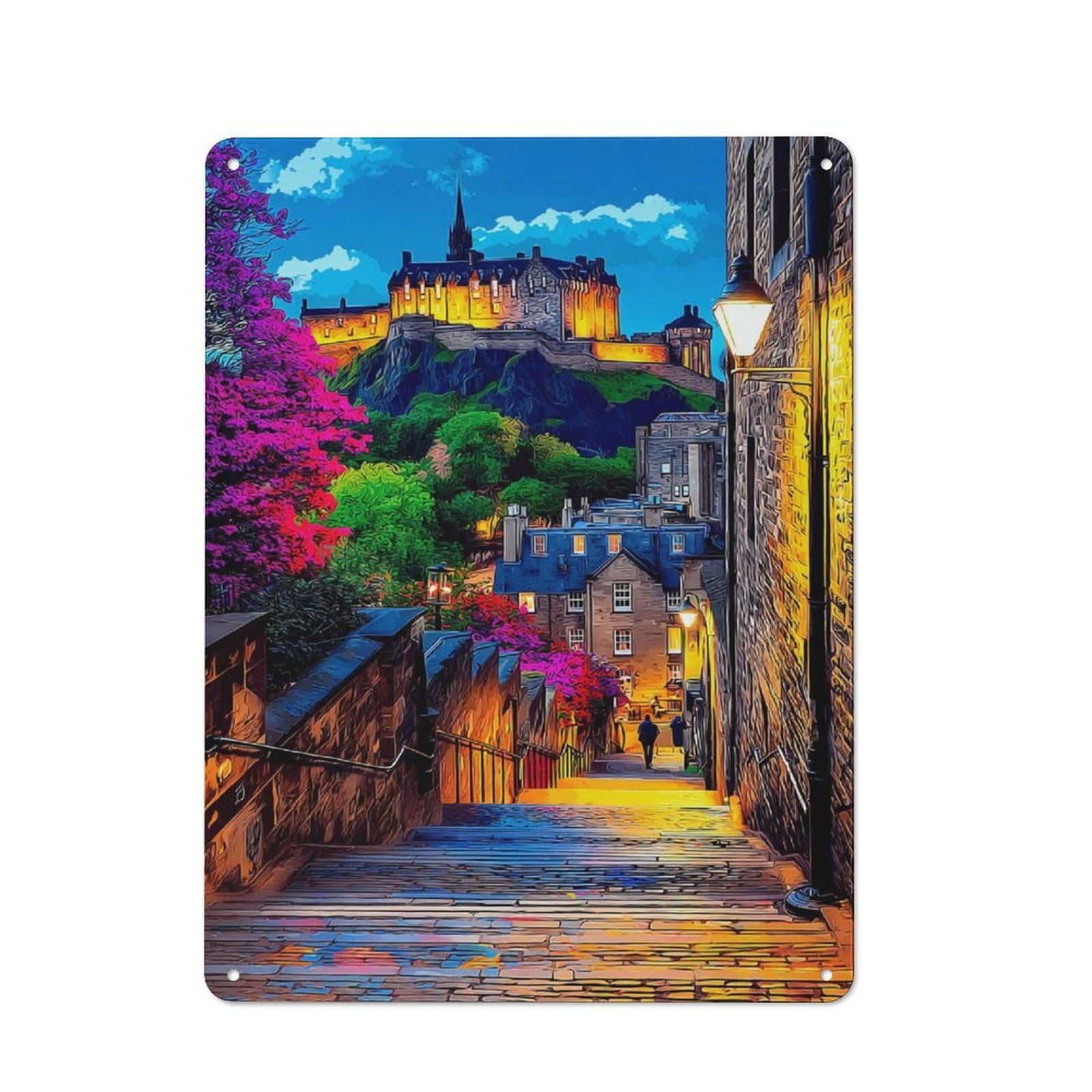 Junmoney Castle Hill Evening Walkway Vintage Metal Sign 40X30cm For Bar Or Restaurant, For Vintage Wall Decor Fans, For Living Room And Hallway Decor