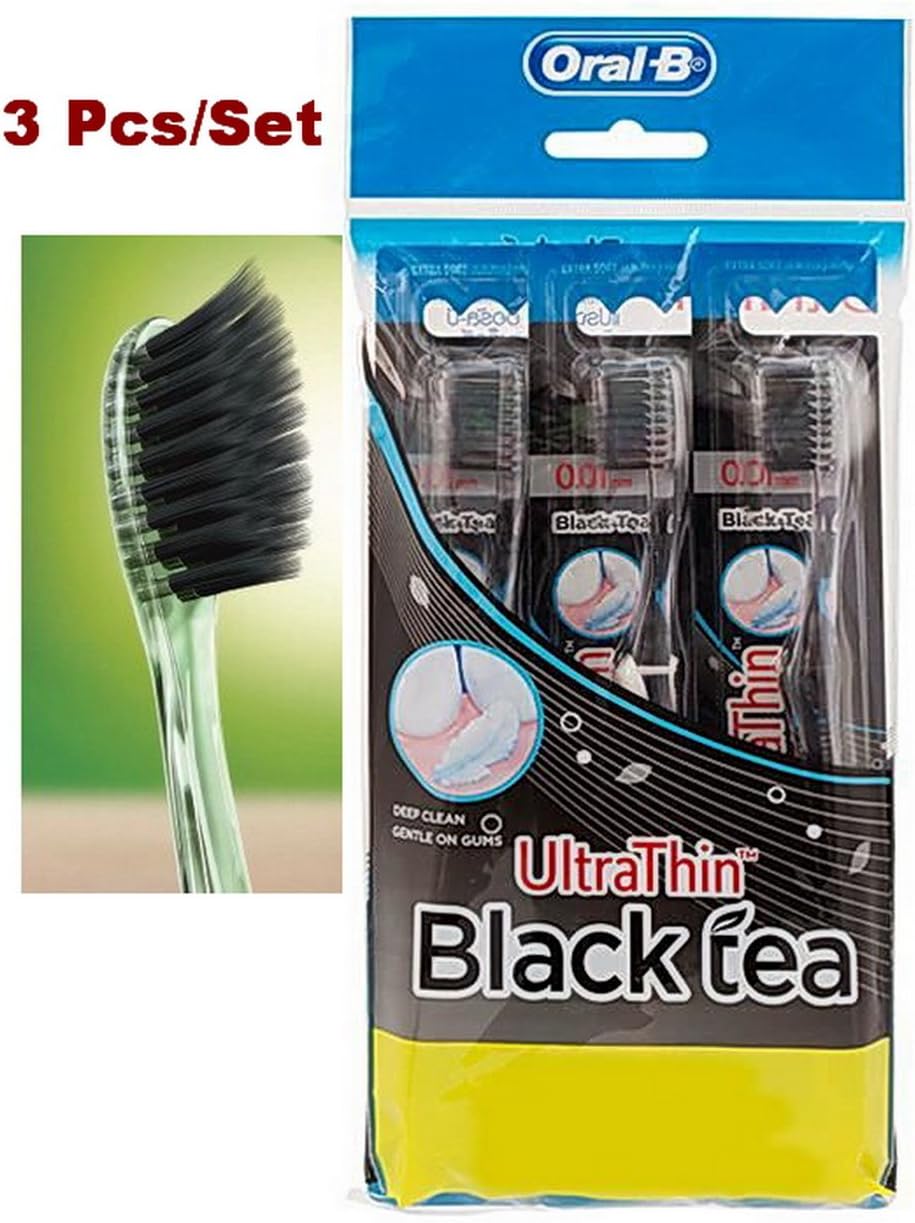 ORAL-B Black Tea Toothbrush Ultra-Thin Extra Soft Prevent Gum (Pack of 3)