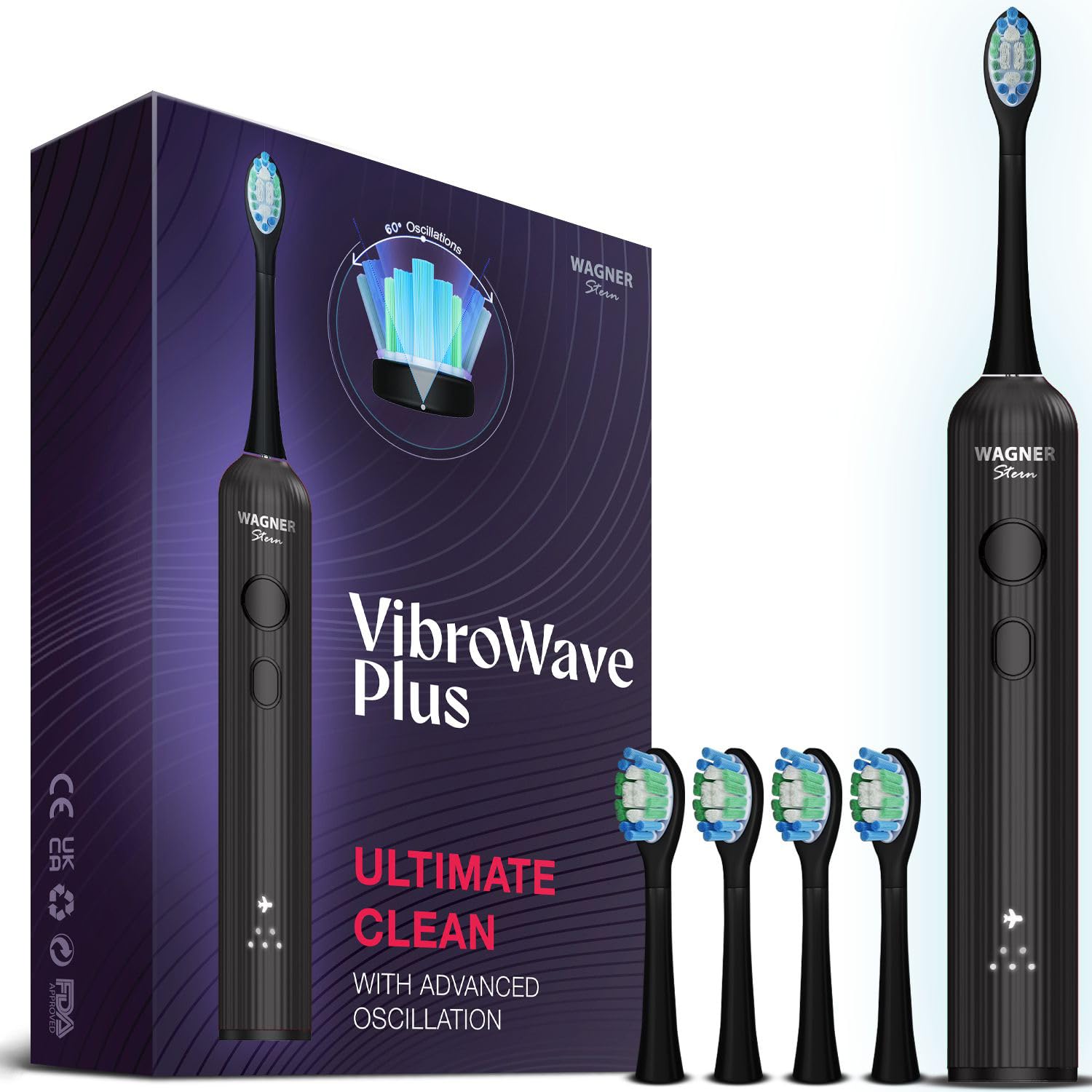 Wagner Stern ProDental Series Electric Toothbrush 5 Brushing Modes and 3 Intensity Levels, 8 Dupont Bristles, Premium Travel Case.