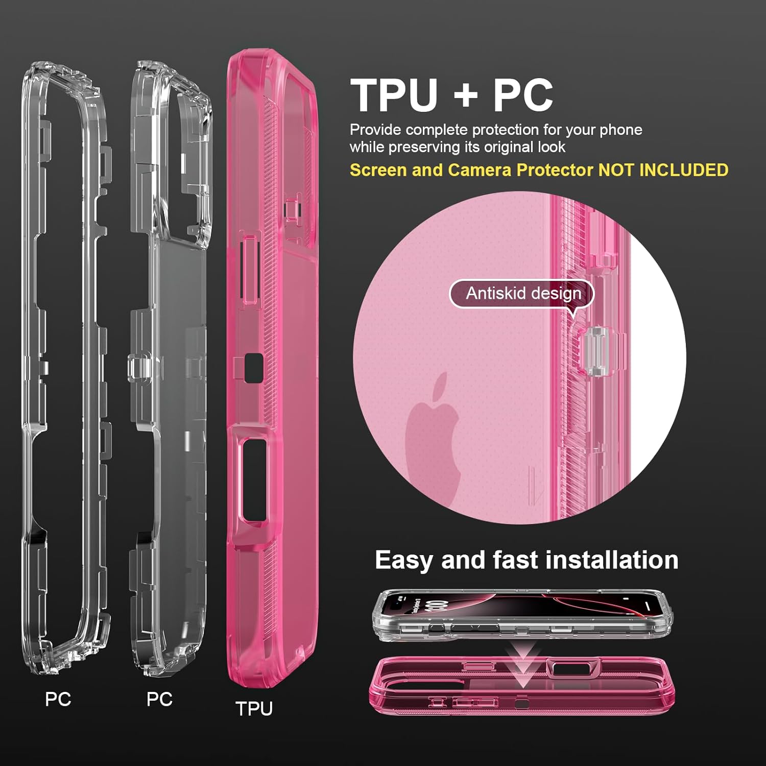 for iPhone 17 Pro Max Case, Heavy Duty Shockproof Protection Phone Cases, Anti-Drop, Dual Layer Transparent Protective Cover Compatible with iPhone 17 Pro Max, 6.9 inch, Crystal Pink - Image 4