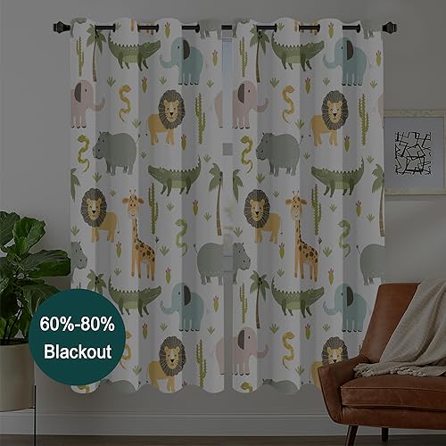 Miniatura 19 de MESHELLY Cortinas de safari para niños, 42 pulgadas de ancho x 63 pulgadas de alto, bolsillo para barra, lindos animales de dibujos animados