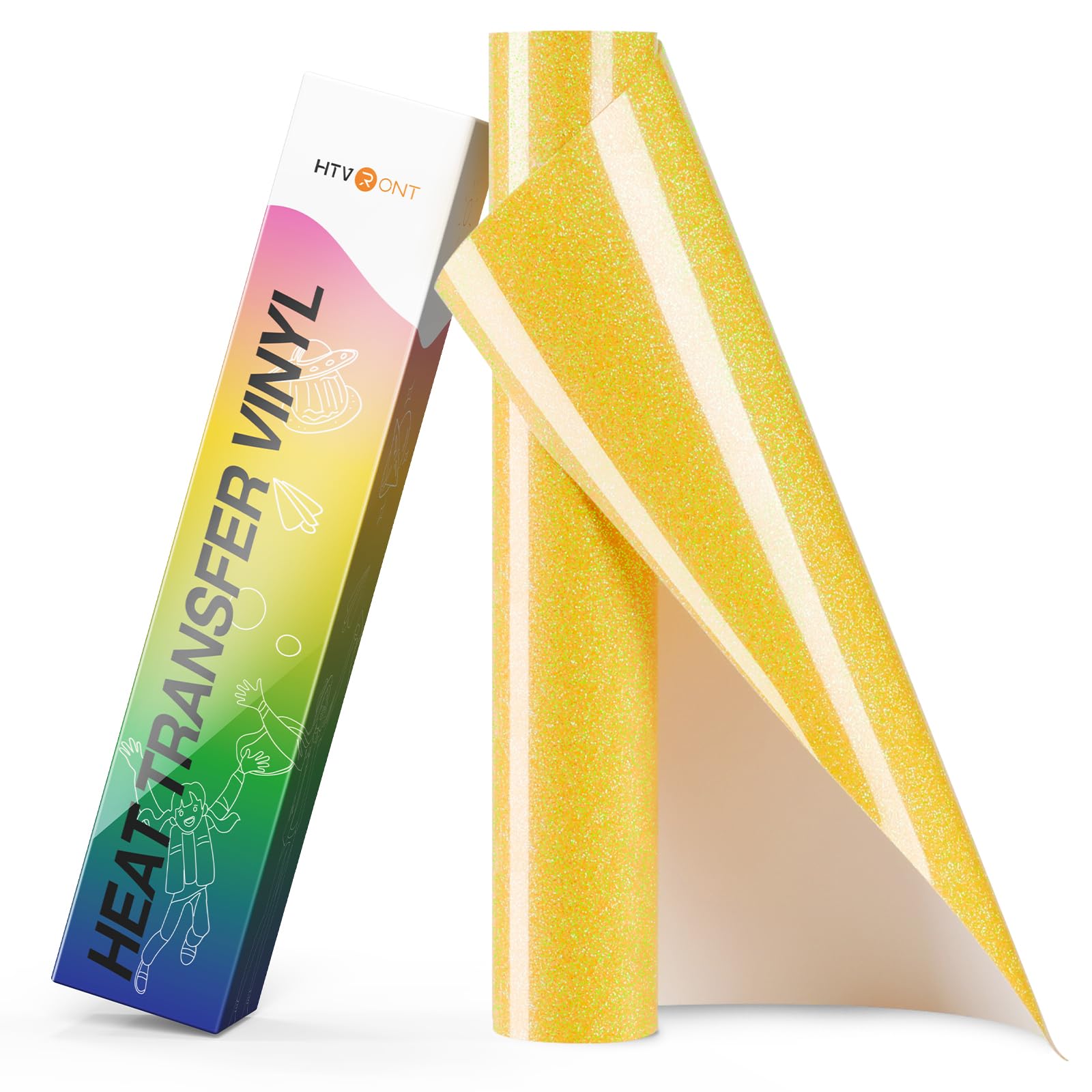 HTVRONT Neon Yellow Glitter HTV- 10" x 8ft Glitter Iron on Vinyl for Shirts