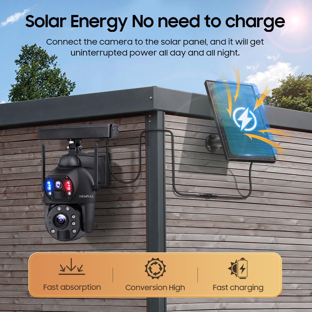 SHIWOJIA Telecamera di sorveglianza con zoom 36X 4G, 6MP 360° PTZ Solar Outdoor Camera con doppio obiettivo, visione notturna 150 m, doppio PIR Smart Detection, audio bidirezionale, alloggiamento in