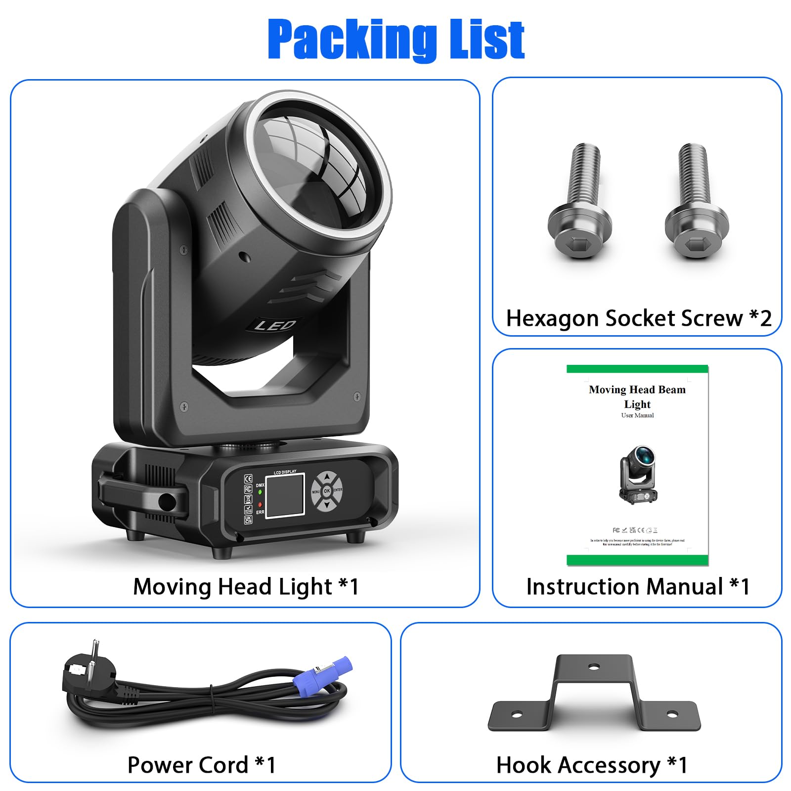 200W LED Beam Moving Head Licht, Elektronischer Zoom 18 Prismen 11+1 Farben und 14+1 Muster RGB LED Zerstäubungseffekt d-mx512 (16CH) für Bühne Hochzeit DJ Weihnachten Party