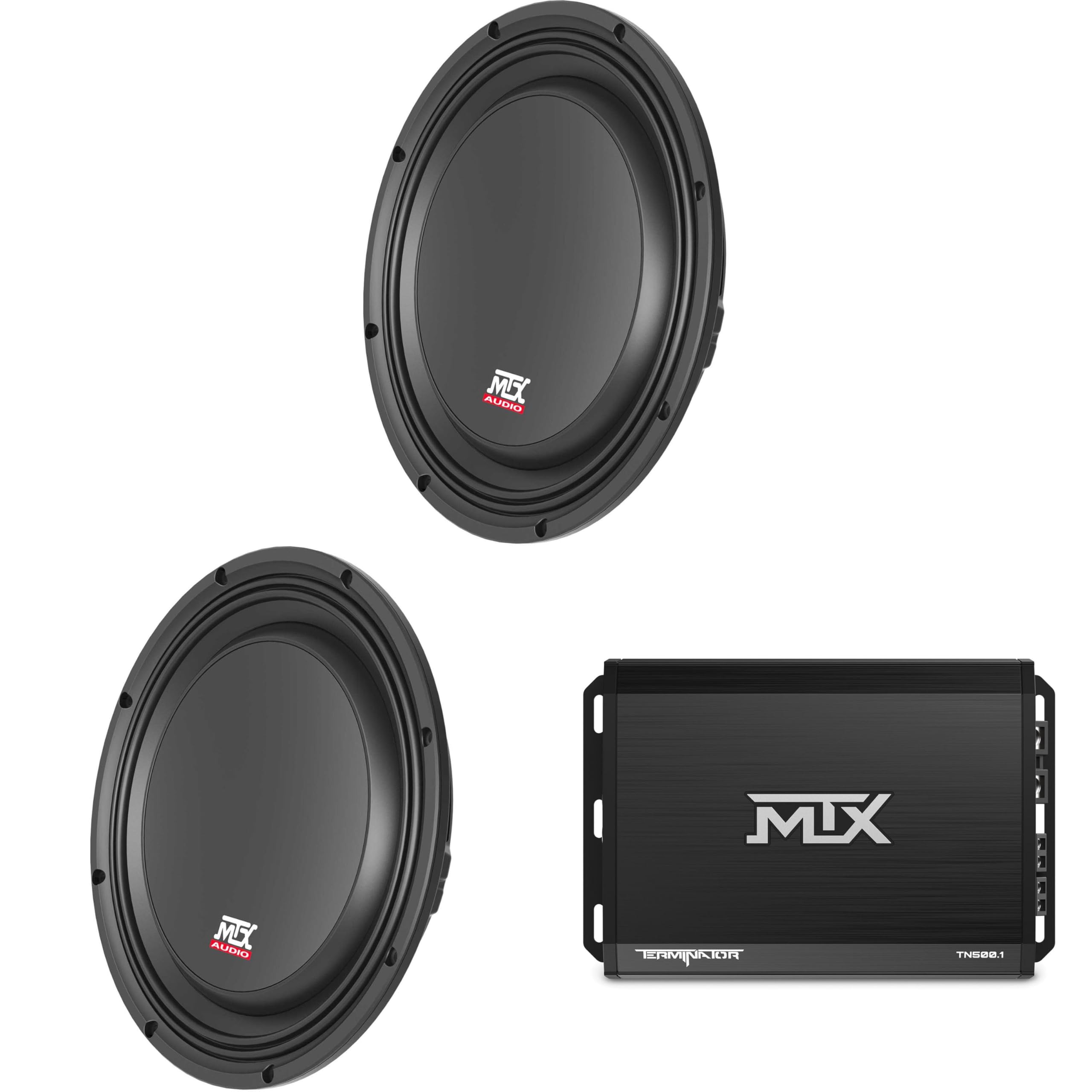 MTX Terminator 500-Watt RMS 2? Mono Block Class D Amplifier and Two MTX Audio 3510-04S 35-Series 10