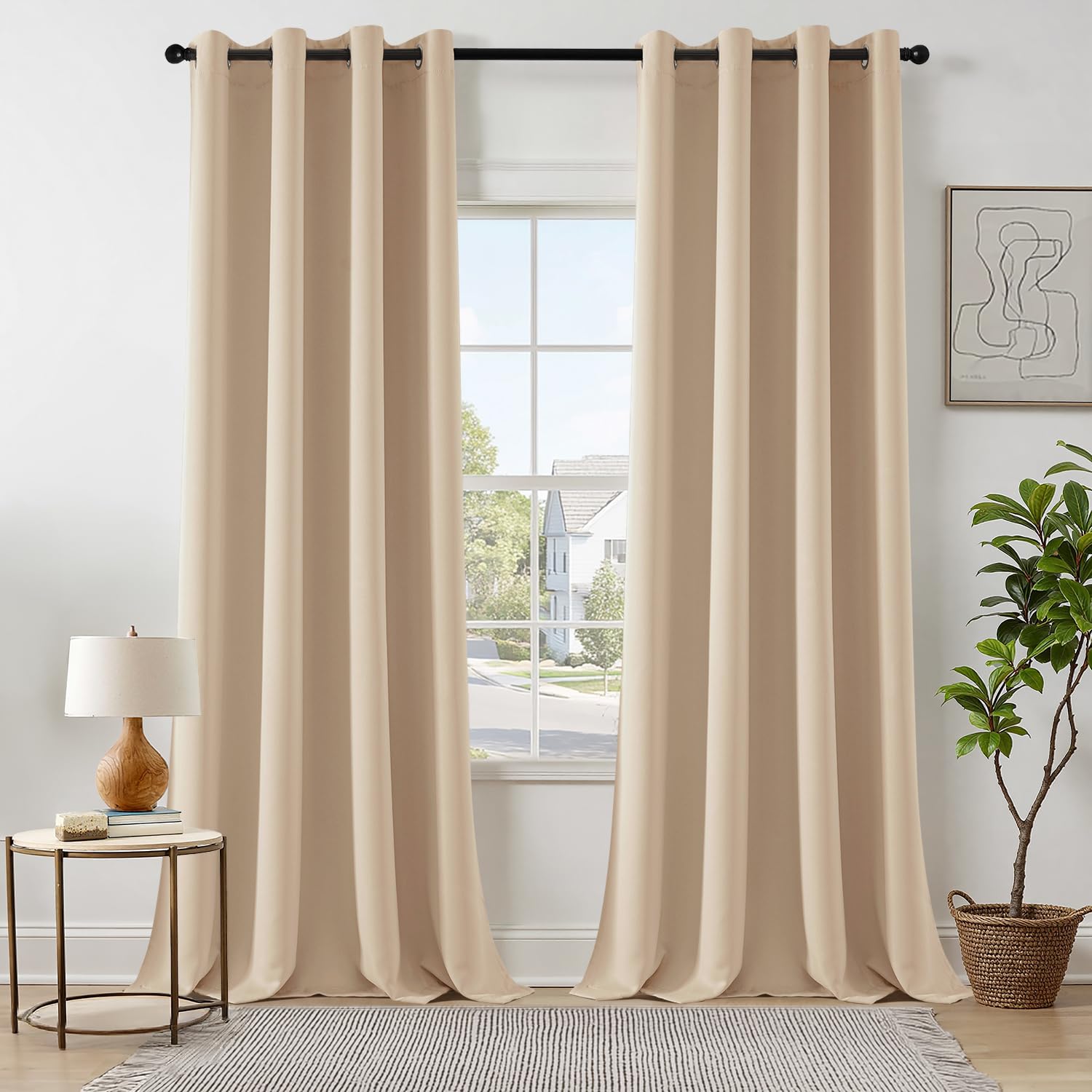 EMEMA Vorhänge Dunkelbeige Blickdicht mit Ösen 260 CM Lang, Weiche Verdunklungsvorhänge von Räumen 2er Set Abdunkelnde Vorhänge für Wohnzimmer Schlafzimmer, Blickdichte Ösenvorhänge Jeder H260xB140 CM