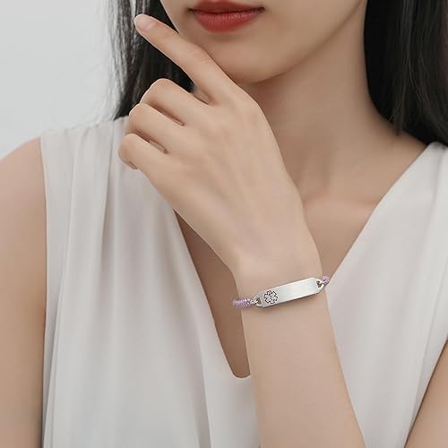 Miniatura 3 de Pulseras de alerta médica para mujer, ajustables, personalizadas, gratis, grabadas, pulseras de identificación médica, 6.5-8 pulgadas