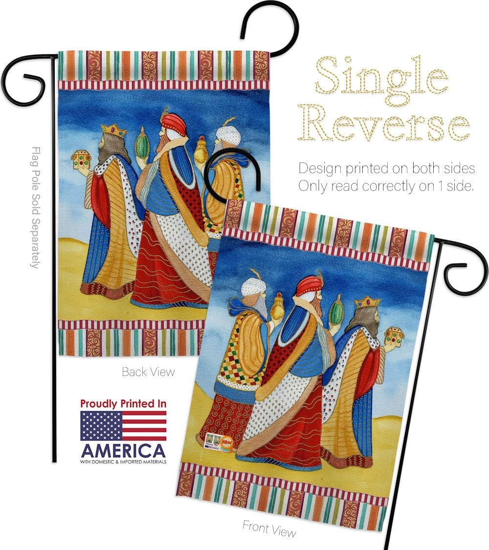 Three Wise Men Garden Flags Pack Wintertime Kings Star Baby JesusSeason Christian USA Vintage Applique Small Decorative Gift Yard House Banner Made In 13 X 18.5