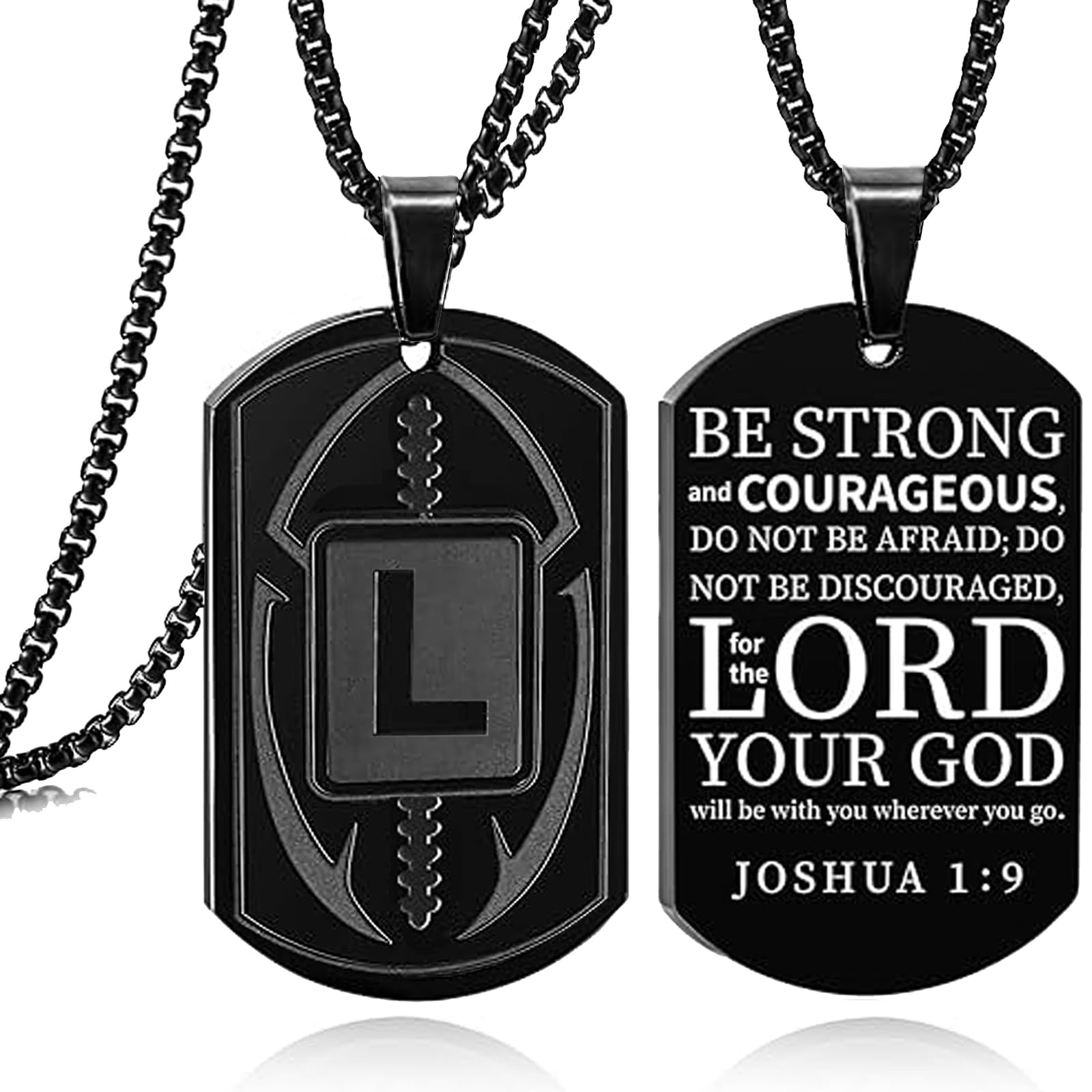Chasing DreamsMRL Football Dog Tag Necklace for Men: Initial A-Z Necklace Personalized Football Accessories Stainless Steel Chain 24+2 Inches Gift for