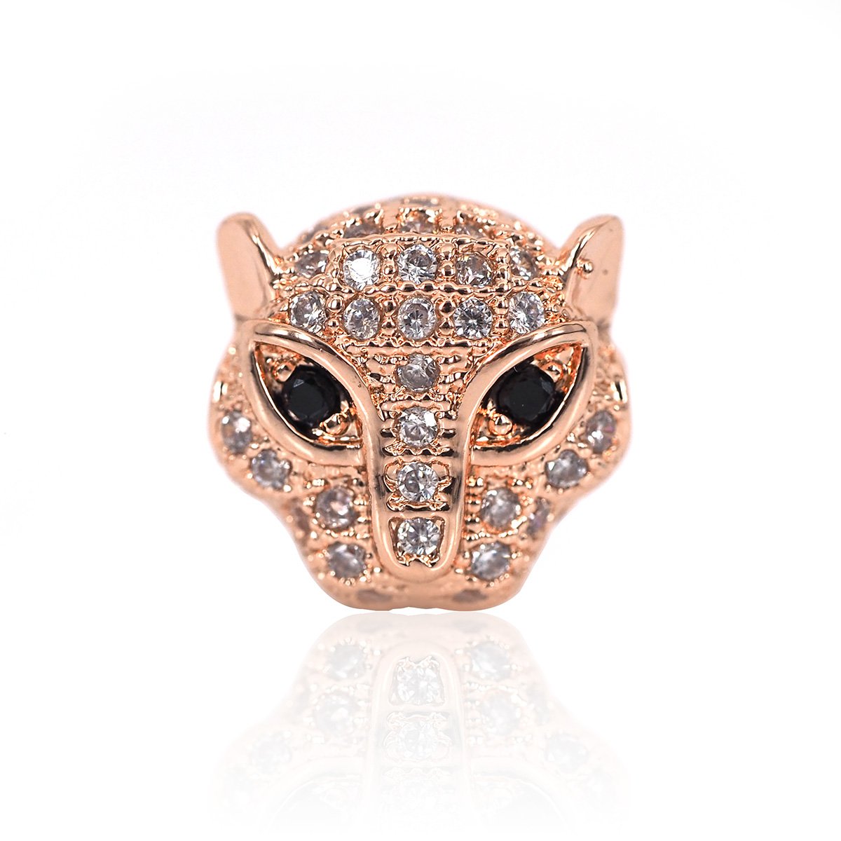 10 Connecteurs Tête De Léopard En Métal Plaqué Argent Avec Zircon - Pour Bracelet - 11mm