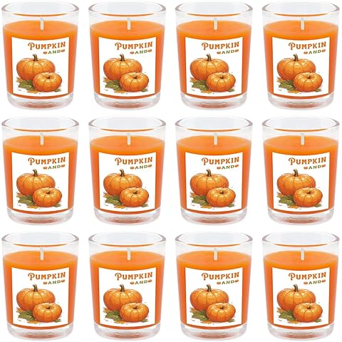 12 Packs Pumpkin Scented Votive Candles in Clear Glass, Natural Soy Wax Orange Colo...