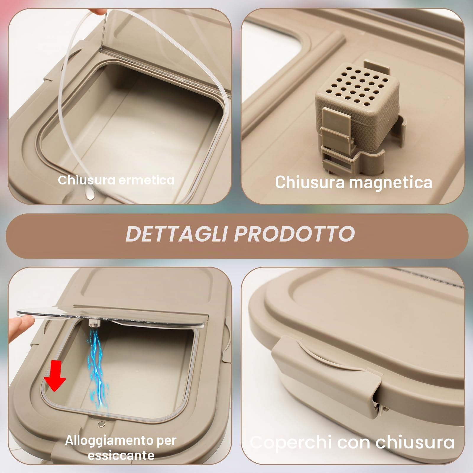 Contenitore per Cibo per Animali Domestici Pieghevole da 7-10kg, Contenitore per Cibo per Cani e Gatti, Set Completo con Paletta, rotelle, Misurino, Ermetico e Portatile per Crocchette e Snack