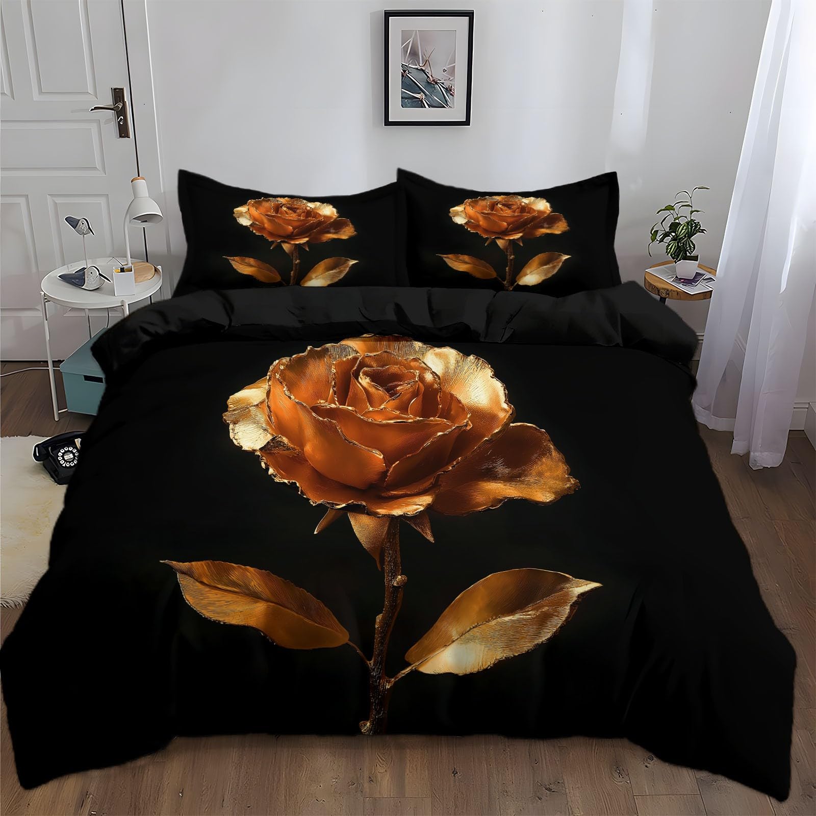 Poszewka na kołdrę pojedyncze liście róży łodygi wysokiej jakości mikrofibra dwustronna poszewka na kołdrę, pojedyncza 135 x 200 cm 3 szt. - ultramiękka hipoalergiczna luksusowa poszewka na kołdrę