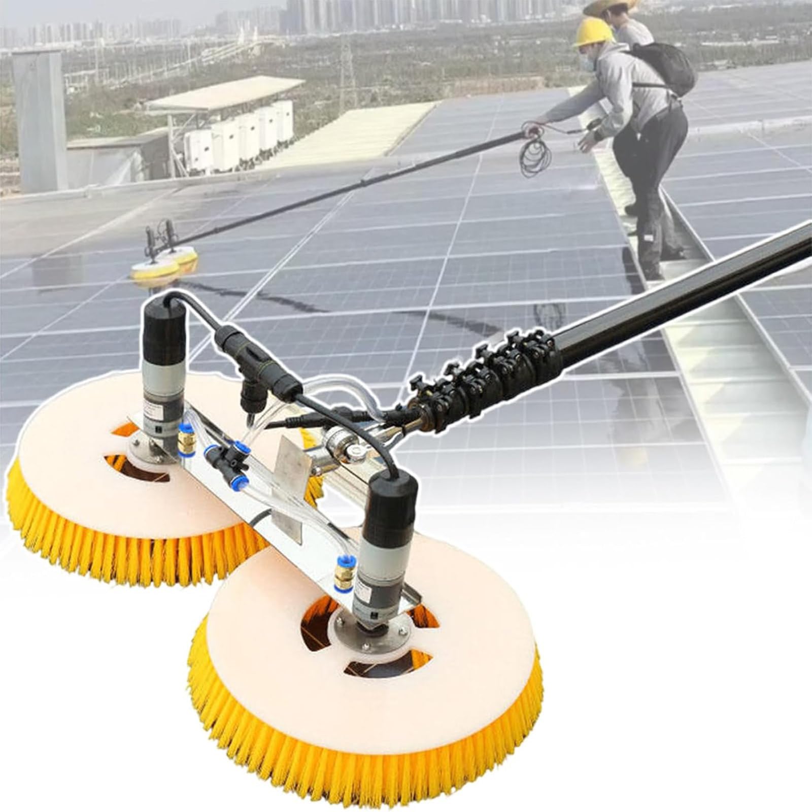 LMMIAOZ Solar Panel Cleaning Machine - Double Head Water Spray Brush Kit for High-Rise Windows, 5.5m Reach, Lithium Battery Powered, Efficient Solar Panel Cleaner