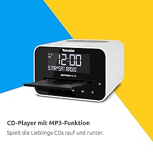 TechniSat DIGITRADIO 52 CD - Stereo DAB Radio Alarm Clock with Two Adjustable Alarm Times (DAB+, VHF, Snooze, Sleeptimer, Display, Bluetooth, Wireless Charging Function, CD Player) White TechniSat DIGITRADIO 52 CD - Stereo DAB Radio Alarm Clock with Two Adjustable Alarm Times (DAB+, VHF, Snooze, Sleeptimer, Display, Bluetooth, Wireless Charging Function, CD Player) White
