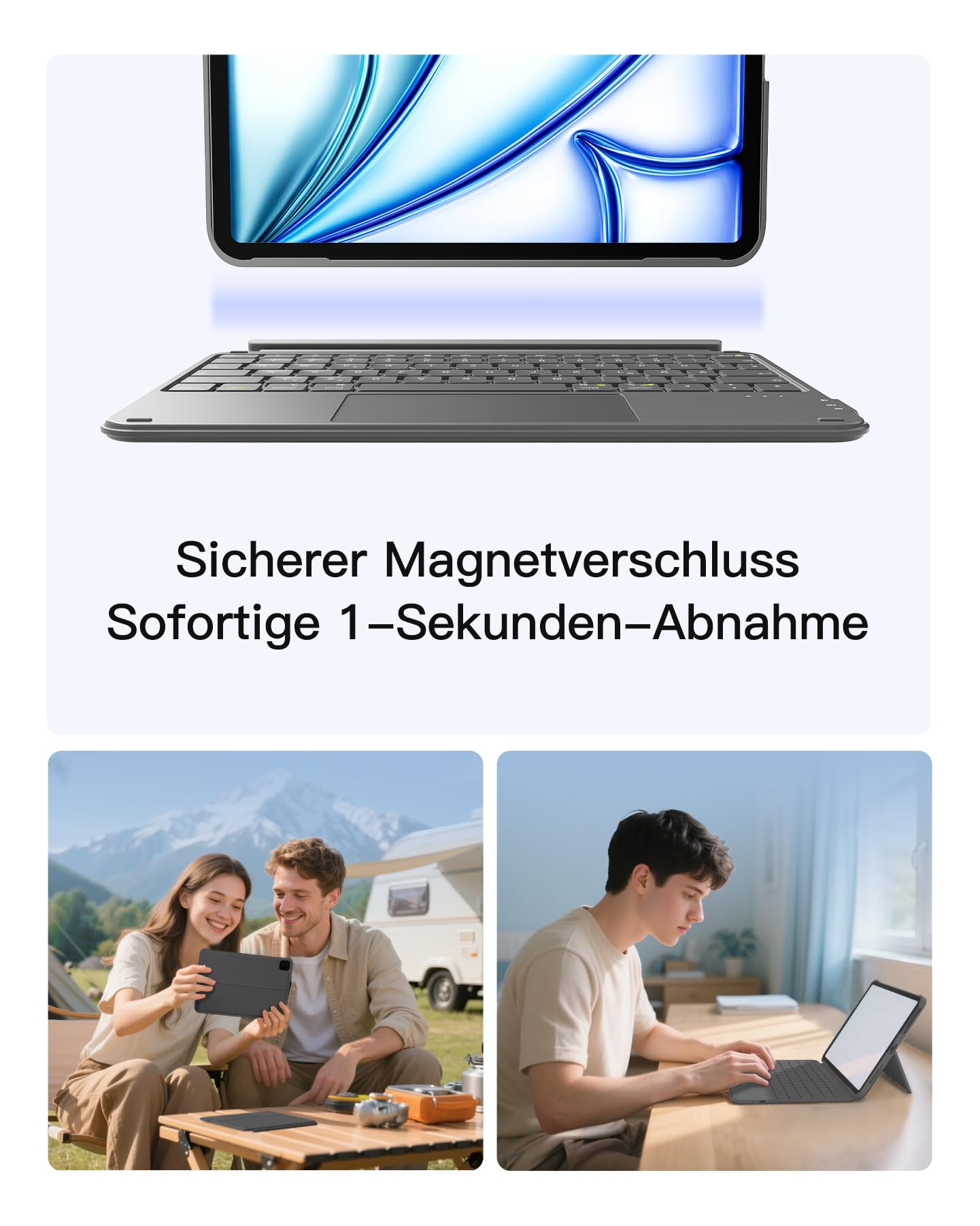 Inateck Hülle mit Tastatur für iPad 11 (A16 2025)/10 Gen, iPad Air 11" M4/M3/M2 (2026/2025/2024), Air 5/4, Pro 11 4/3/2/1, abnehmbar, mit Touchpad, QWERTZ