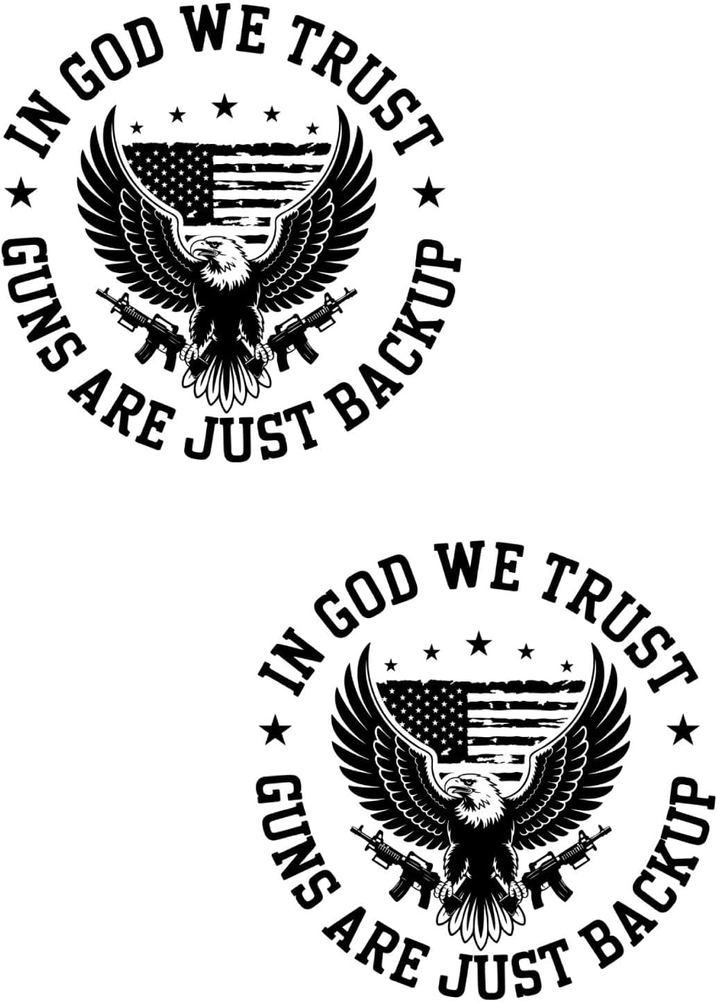 in God We Trust Guns are Just Backup Iron on Stickers for Clothing Jacket Bag Hoodie DIY Craft 2pcs