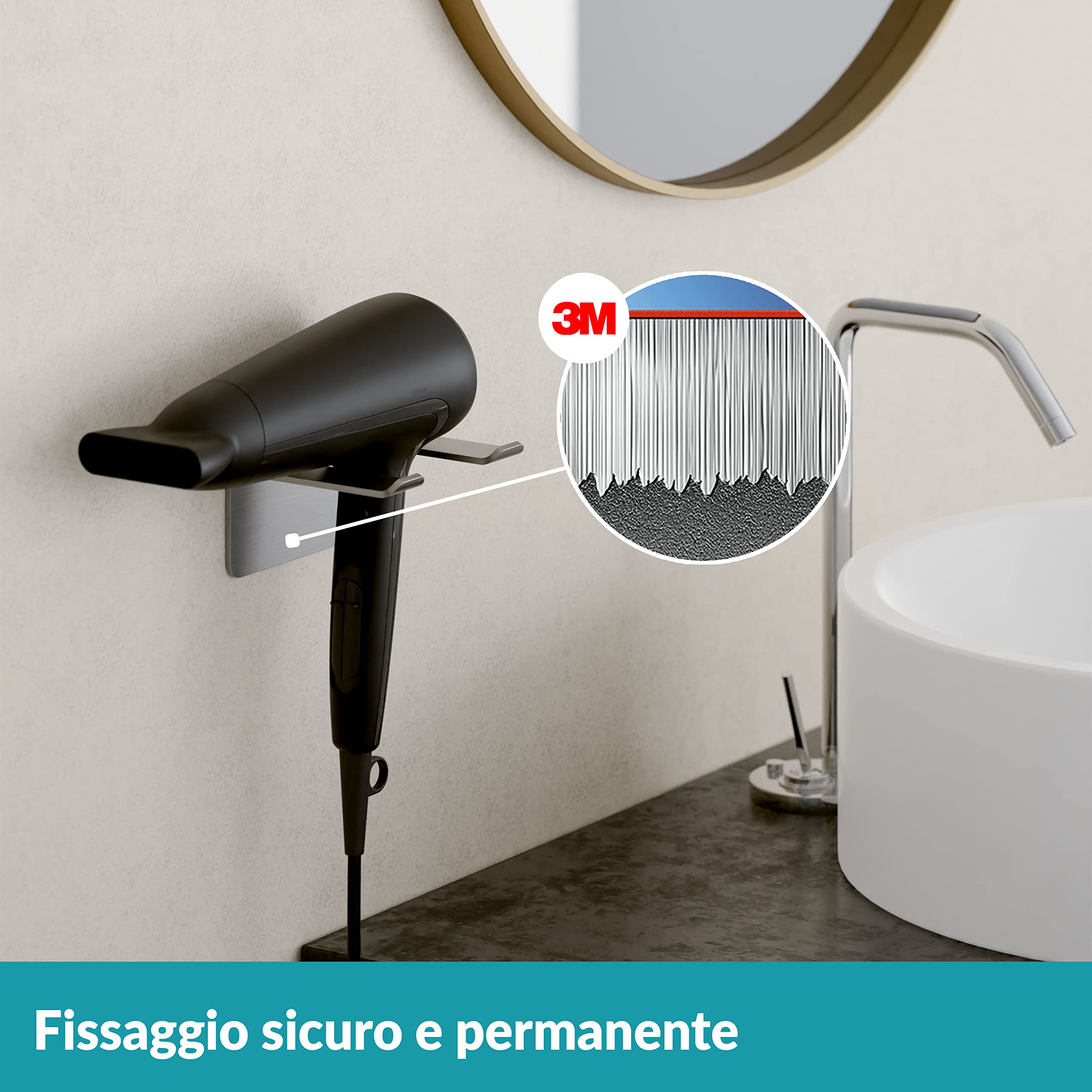 WEISSENSTEIN Porta asciugacapelli da Parete Adesivo | Supporto asciugacapelli da Parete | Porta asciugacapelli acciao Inox
