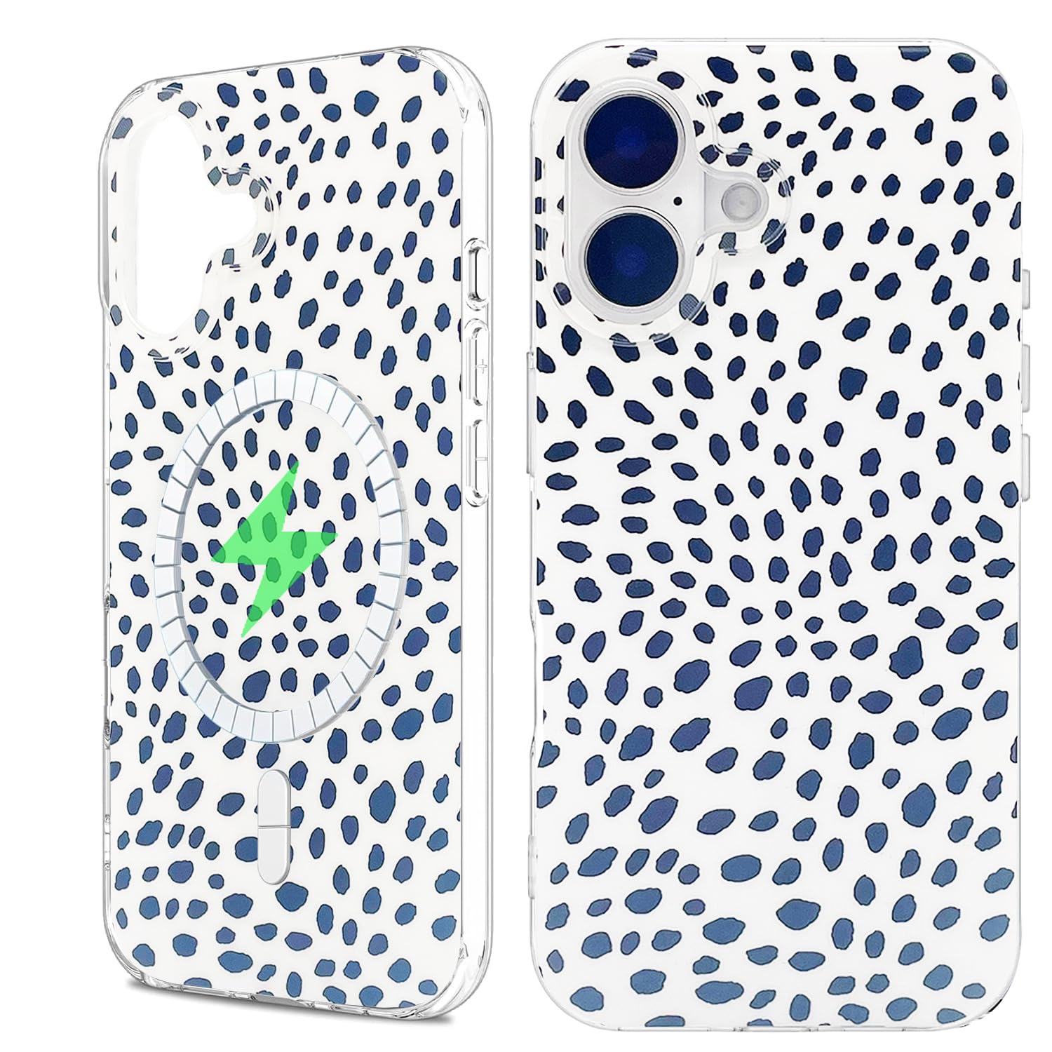 Magnetic Case for iPhone 16 6.1 inch Compatible with MagSafe Soft TPU Bumper Hard PC Back Shockproof Protective Cute Cover Black White Polka Dots