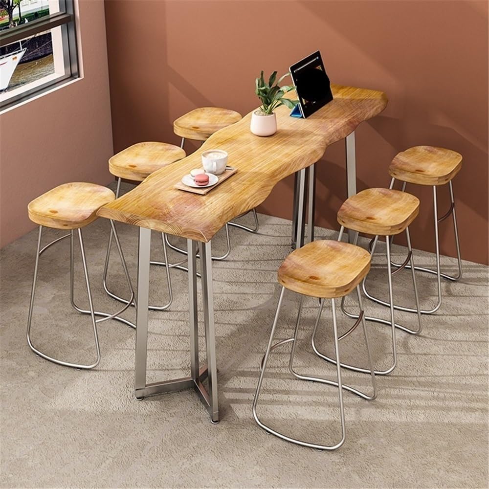 Table de Bar Table de Bar Longue en Bois avec Cadre métal, Hauteur comptoir, for Cuisine, Salle à Manger, Salon(180x45x105cm)