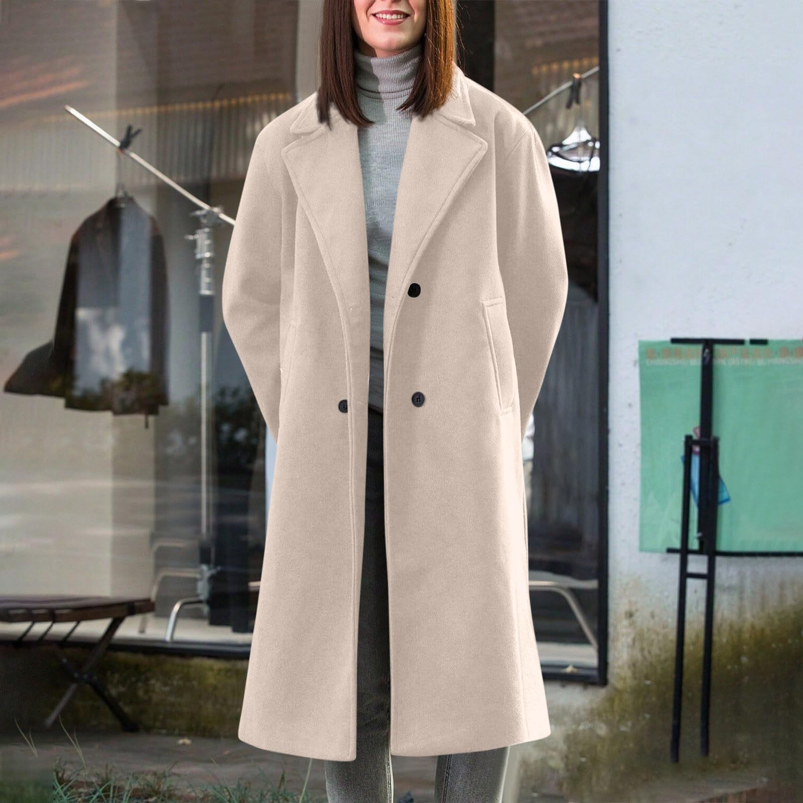 Abrigo Paño Mujer,Chaqueta Mujer Invierno Polar Abrigos de Lana de Invierno Elegante Corte Gular Chaqueta Largo con Cuello de Muesca Moda Clásico Gabardina Parka Termica Tench Coat para Uso Diario