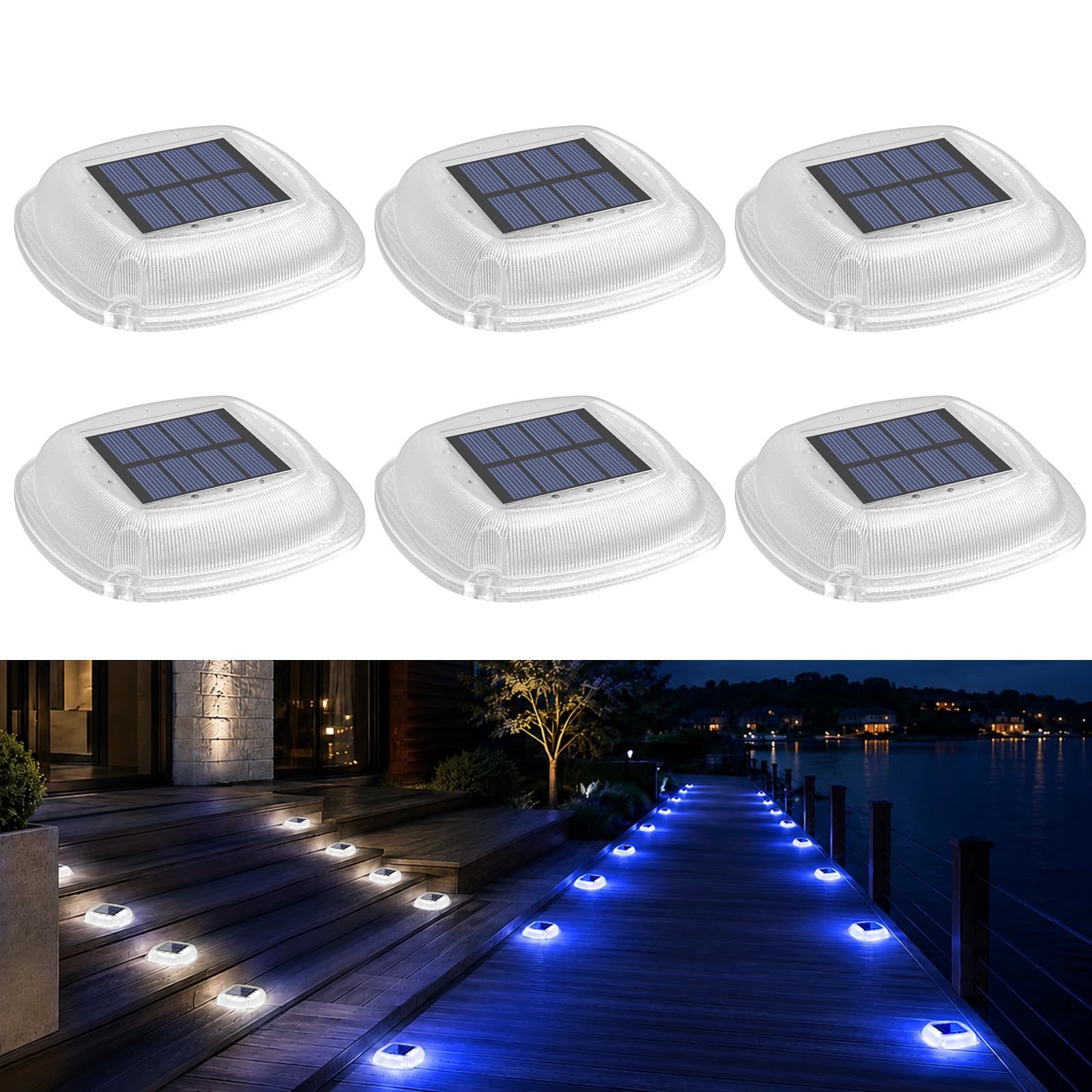 Solar Bodenleuchten Aussen, 6 Stück 2-in-1 LED Solarleuchten für Außen | Alinana Solarlampen für Außen Garten, Wege, Rasenflächen, Gehwege, Einfahrten, Gartendeko (Weiß/Blau)