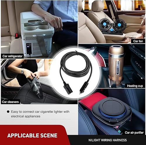 Miniatura 5 de Nilight NI-WA-01C - Cable de extensión para encendedor de cigarrillos, resistente, 14 pies, 12 V/24 V, cargador de coche con enchufe para encendedor