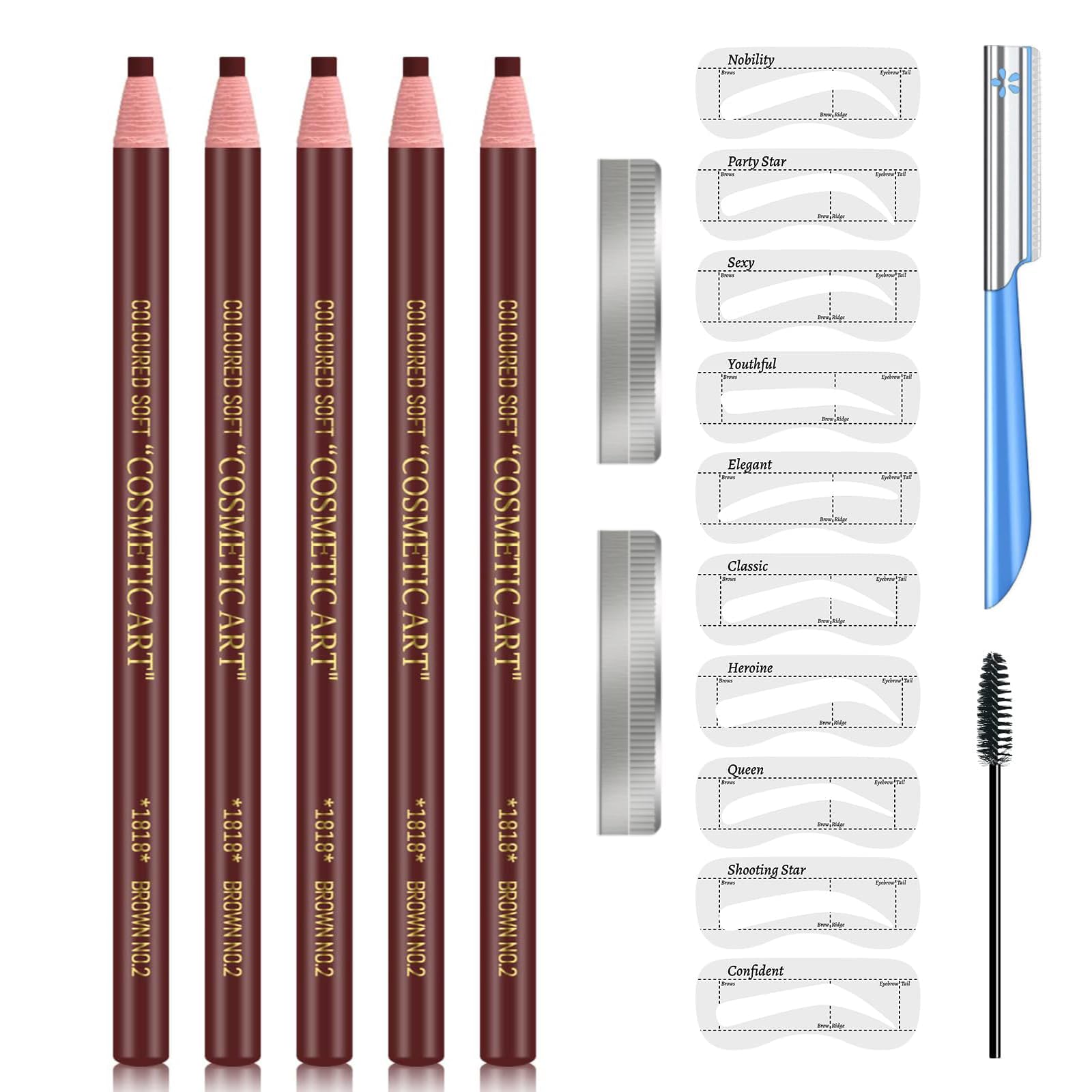 KOWVOWZ 5Pcs Waterproof Eyebrows Pencil, Makeup And Microblading Supplies Kit, Permanent Eye Brow Liners In Multicolors Waterproof Eyebrow Pencils Peel - Brow Pencil Set For Marking (Light Brown)