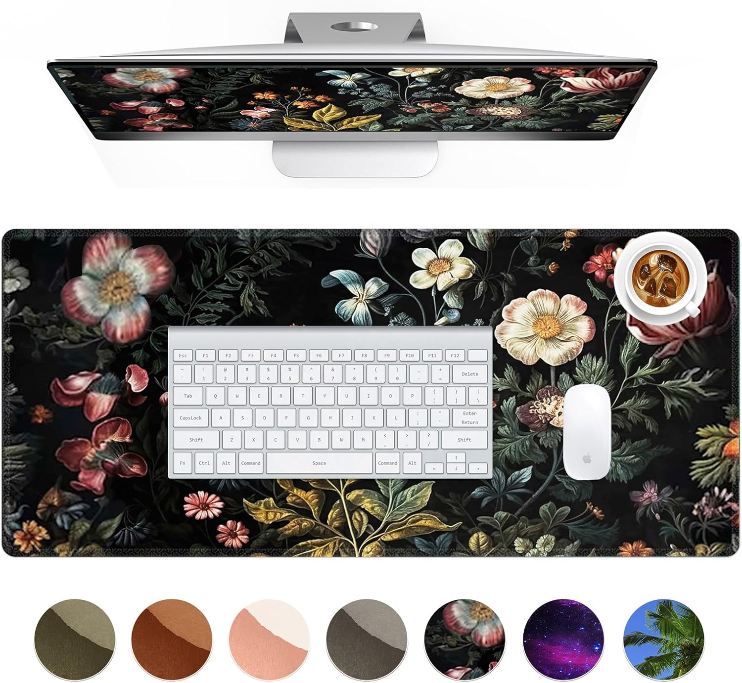Amazon.com : HAOCOO Vintage Aesthetic Floral Plant Desk Mat, Desk Matt ...