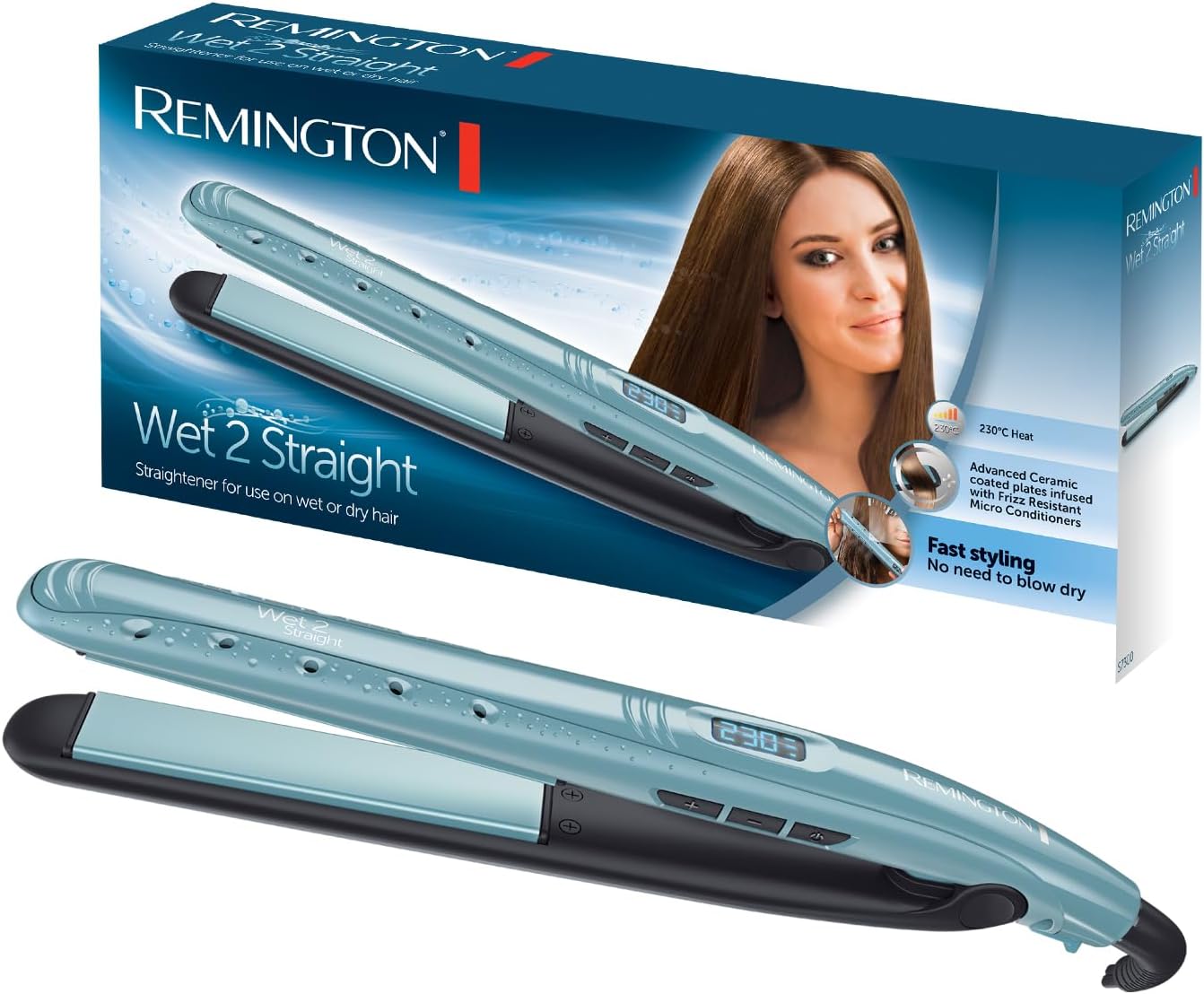 Remington Stijltang Wet2Straight (Op Nat Haar Te Gebruiken, Nat & Droog gebruik, 10 temperatuur-instellingen, Voor elk type haar) S7300