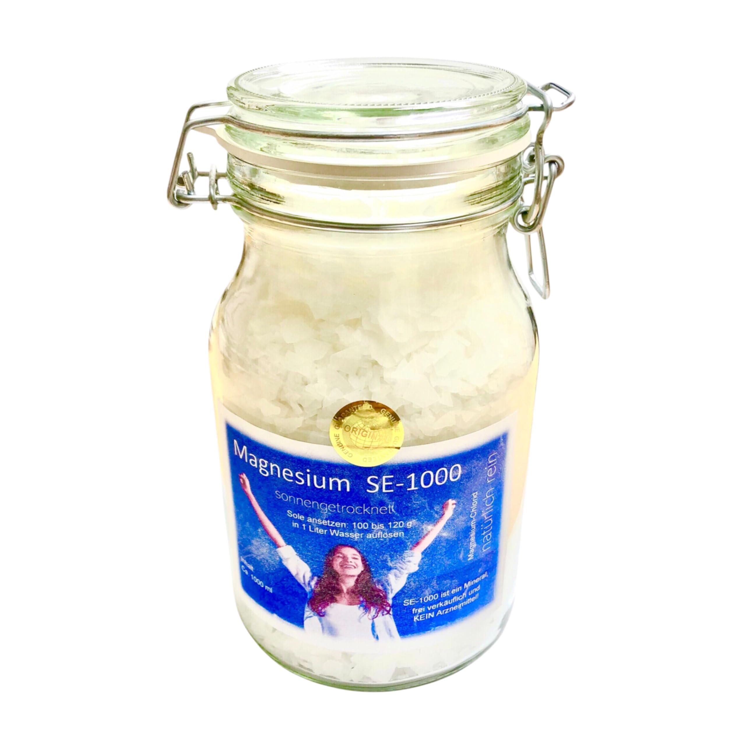 Seulement le meilleur pour votre corps ! 3 x granulés de chlorure de magnésium 1000 ml Verre à col large – L'original de la mer Morte – Pas de produits chimiques Testé en laboratoire et sans produits