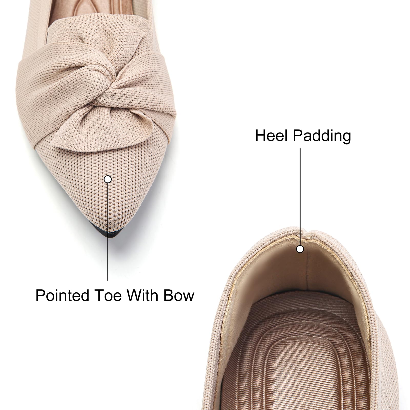 Flats for Womens Pointed Toe Ballet Flats with Bow Comfortable Knit Dressy Flats