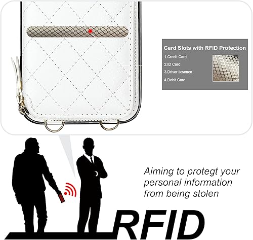 Miniatura 3 de Bocasal Funda tipo cartera cruzada para iPhone 13 Pro Max, con bloqueo RFID, de piel sintética, con cremallera, funda con función atril y ranuras