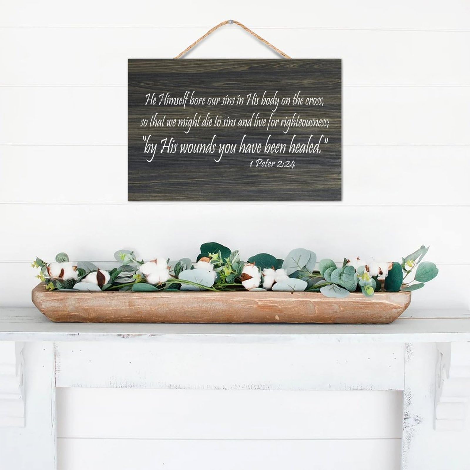 1 Peter 2:24 He Himself Bore Our Sins in His Body on The Cross,So That We Might Die to Sins And Liv Wooden Wall Sign 8x12 Bible Wood Sign Rustic Wall Plaques for Door Living Room Christmas Decor - Image 4