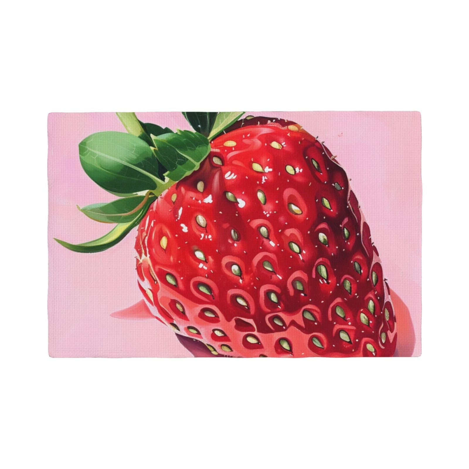 Strawberry Print Placemats Set, Heat Resistant Washable Placemat 12x18in Table Mats for Party Kitchen Dining Table Decoration Indoor Outdoor, Six Piece