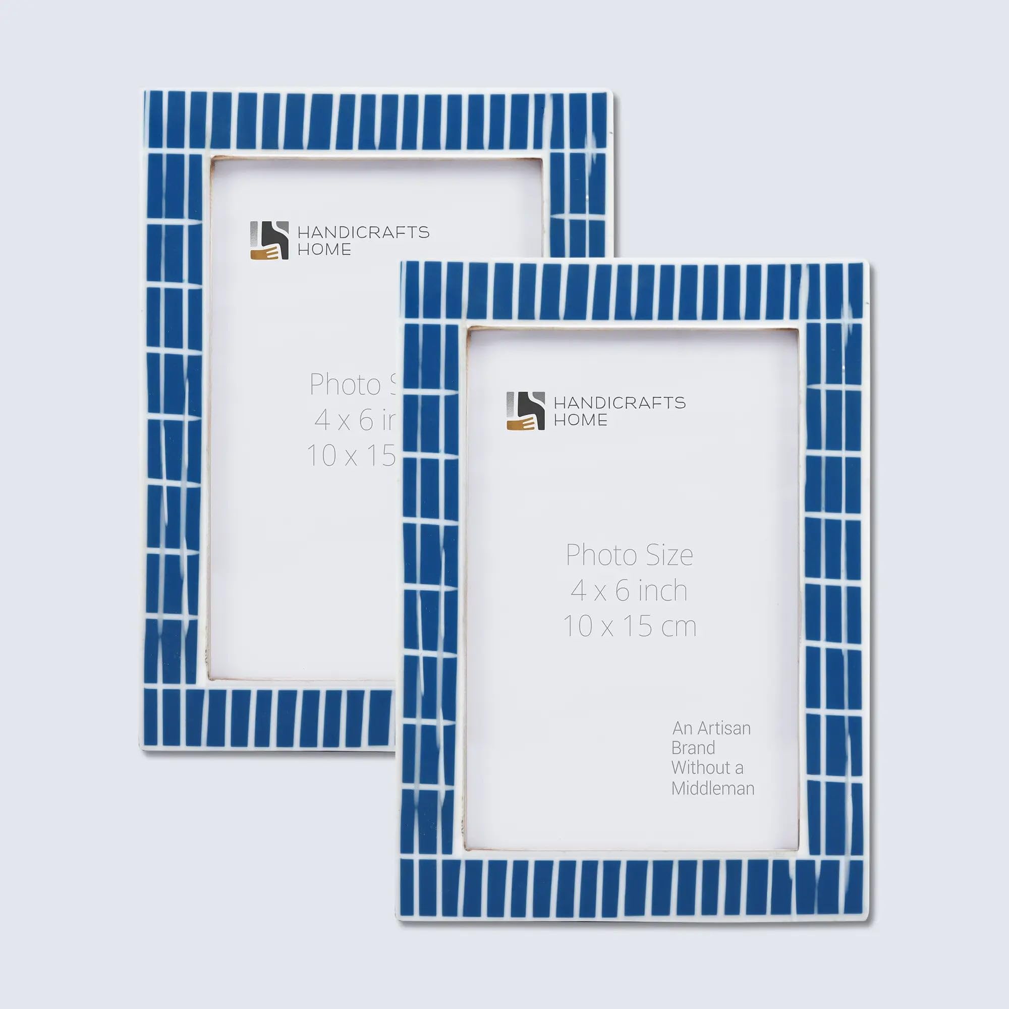 Handicrafts Home Manhattan Subway-3 8X10 Picture Frame Pack Of 2, Blue & White Mosaic Tile Pattern Photo Frames, Resin Inlay & Pine Mdf Decorative Frames, Tabletop & Wall Display Modern Home, Vintage Farmhouse Décor