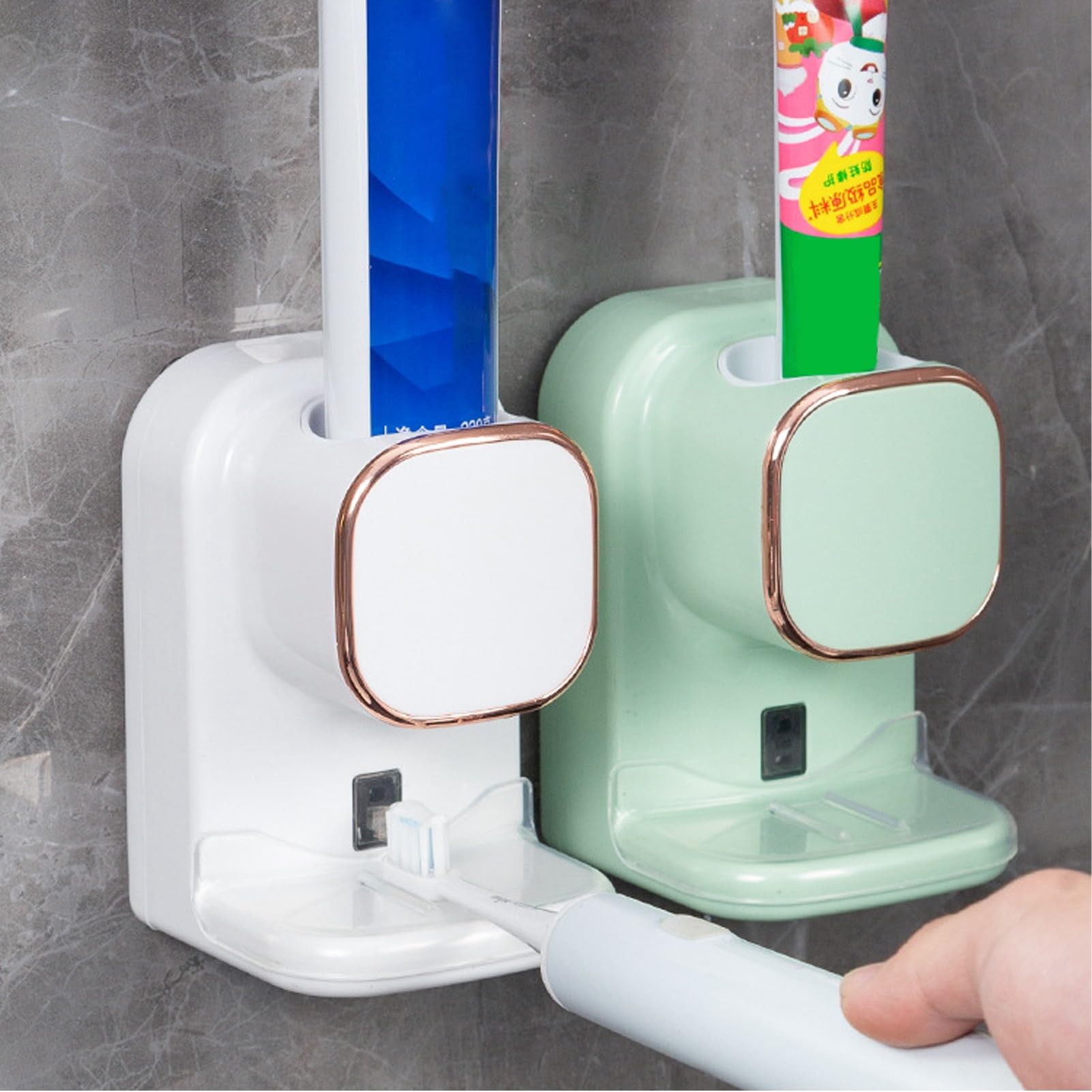 Dispenser Elettrico per Dentifricio Comodo Supporto da Parete Ad Alta Tecnologia Alimentato Tramite USB Bagno per Famiglie di Bambini (GREEN)