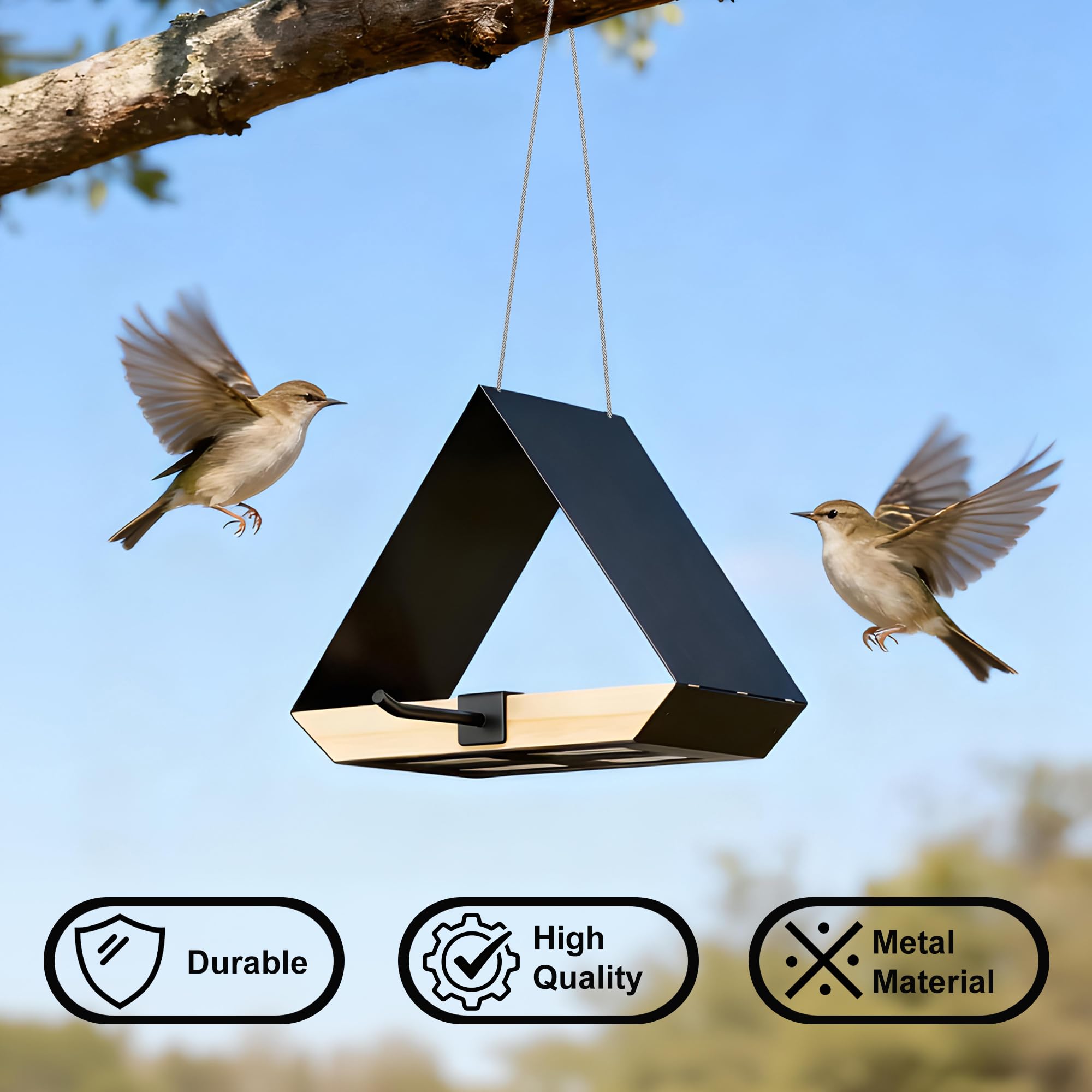 FANHAO Mangiatoia con Tetto Metallico, Sospensabile Esterno, Rete Ventilata, Facile da Pulire, Regalo Birdwatching e Arredo Giardino per Pettirossi, Cincialle e Uccelli Selvatici, Nero