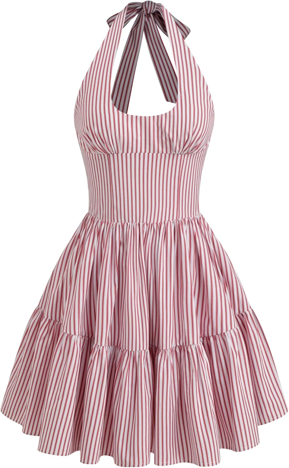 CIDER Women's Halter Mini Dress for Summer Striped Sleeveless Shirred Ruffle Dress Sexy Cute Vacation Outfits