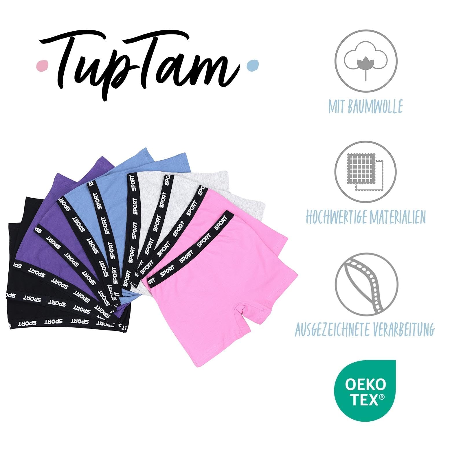 TupTam Mädchen Boxershorts aus Baumwolle – 10er Pack – Bequeme Unterwäsche für Schule, Sport und Alltag