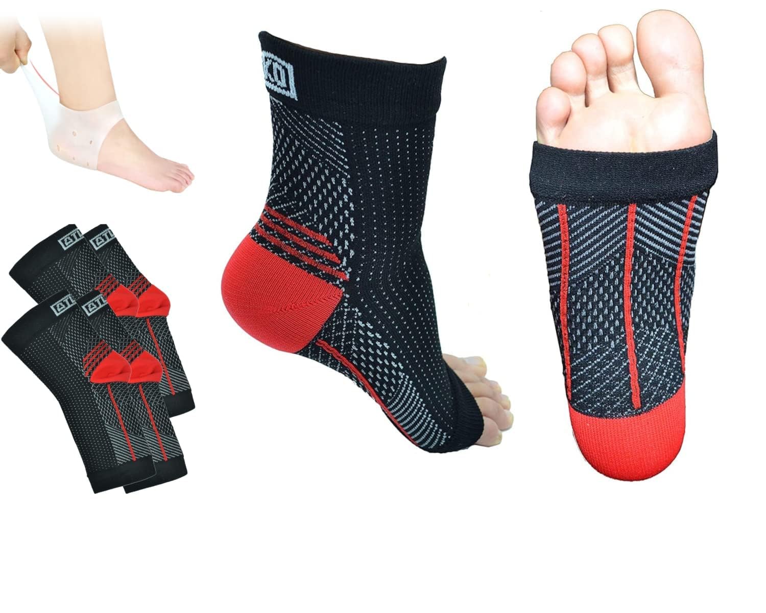 Plantar People - Plantar Fasciitis Socks 2 PAIRS, With Silicon Gel Heel Sleeve pads, Foot Compression for Sport Arthritis Pain Relief, Ankle Support Brace for Men and Women Black (Small (US 5-11)) Small (US 5 - 11)