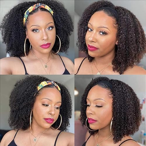 Miniatura 4 de ISEE Wear and Go - Peluca de cabello humano rizado afro mongol con diadema de 200% de densidad, pelucas afro para mujeres negras, pelucas de cabello