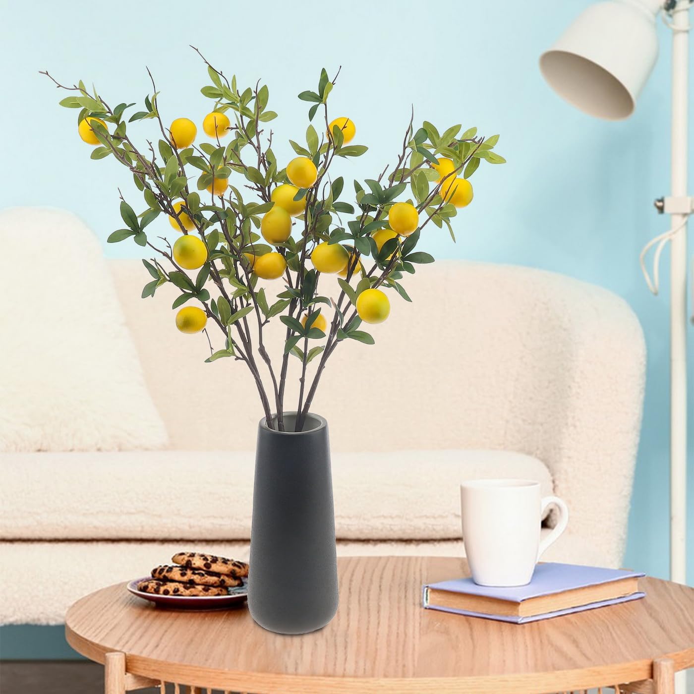 Woration 37.4 Inch Artificial Lemon Fruit Branches Fake Greenery Decoration for Home Garden Patio Flower Arrangement Photography Props 3pcs