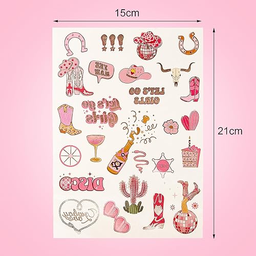 Miniatura 5 de Tatuajes de despedida de soltera, tatuajes temporales de discoteca vaquera, vaquera disco rosa Let's Go Girls para mujeres y niñas, decoraciones de