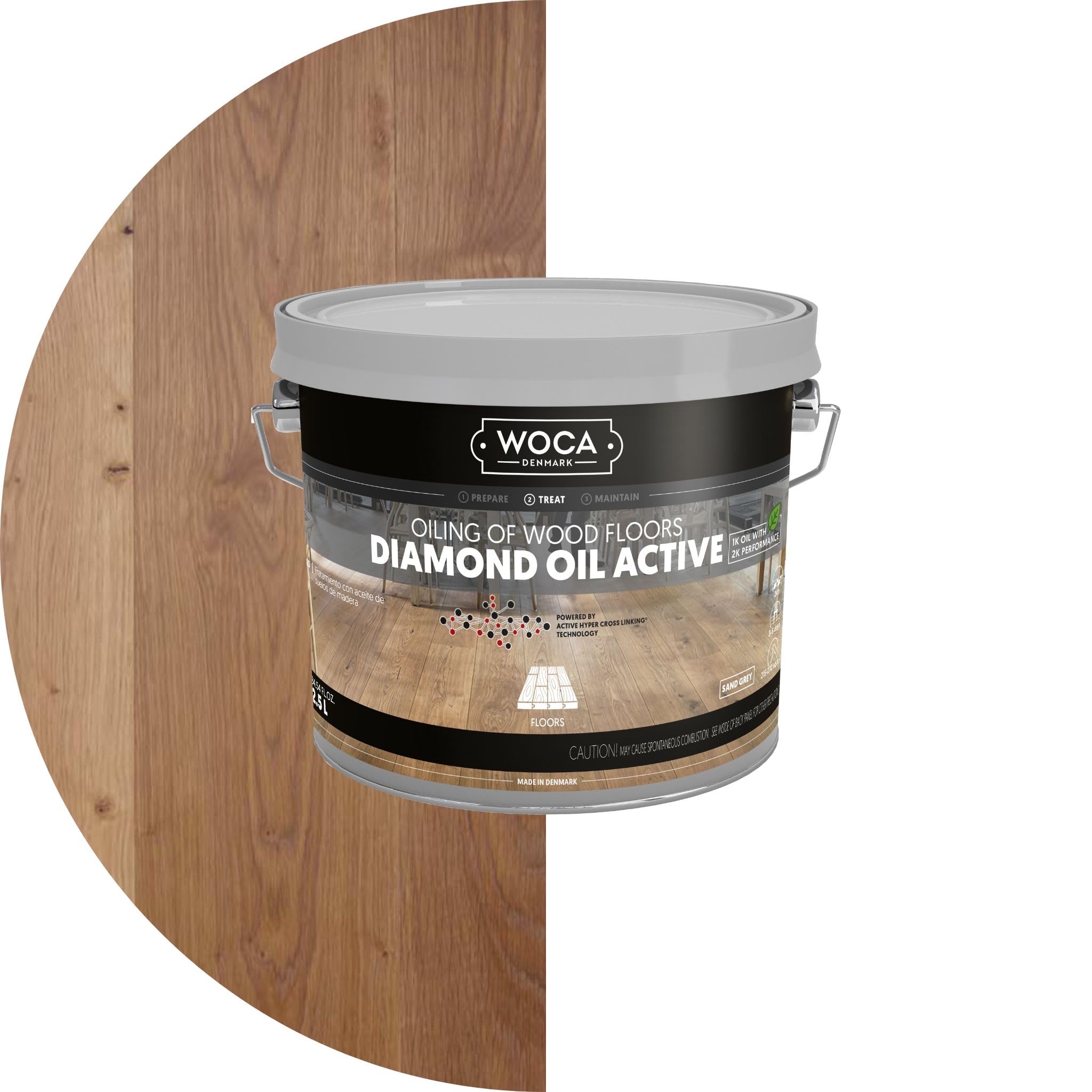 WOCA Denmark Diamond Oil Active (Sand Grey, 2.5L) – Durable, Plant-Based Wood Finish | Low VOC, Liquid-Resistant, Low Odor | Safe for All Wood Species, Including Exotic Woods | Indoor Use